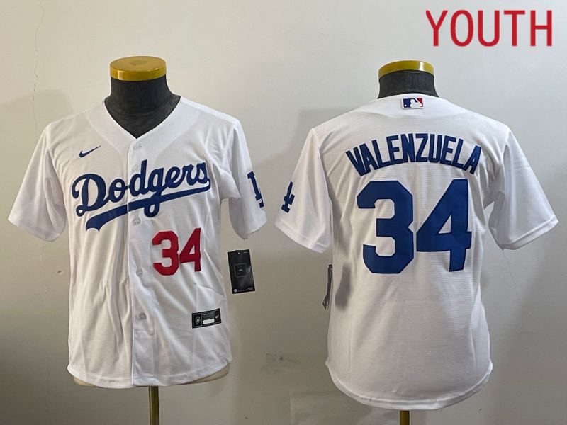 Youth Los Angeles Dodgers #34 Valenzuela White Game 2024 Nike MLB Jersey style 1029->youth mlb jersey->Youth Jersey